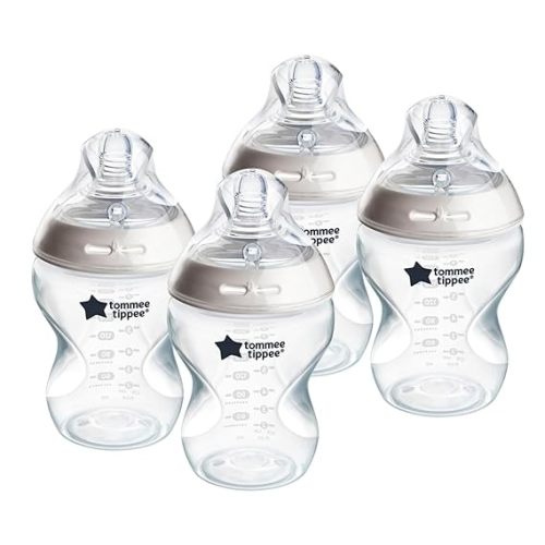Tommee Tippee Natural Start Anti-Colic 9 oz BPA Free Baby Bottles, 0+ Months, Slow Flow Breast-Like Nipple, Self Sterilizing, Designed for Seamless Transition Between Bottle & Breast, Clear, Pack of 4