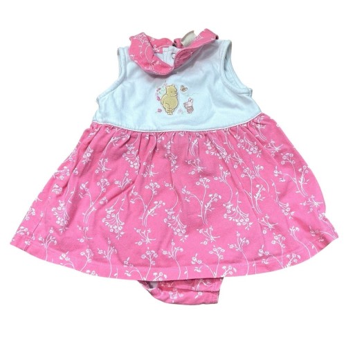 Vtg Y2K Disney 9M Classic Pooh Piglet Floral Dress Pink White Outfit Embroidered