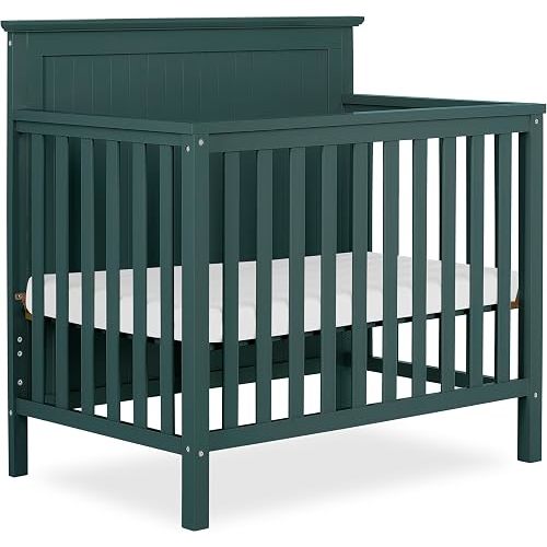 Dream On Me Ava 4-in-1 Convertible Mini Baby Crib, Olive | Cribs with Mattress Included, 3-Position Height, Converts to Twin Bed, New Zealand Pinewood, GREENGUARD Gold & BSA