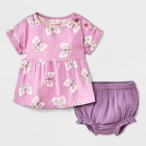 Baby Girls' 2pc Ruffle Sleeve Butterfly Gauze Shorts Set - Cat & Jack™ Purple 0-3M