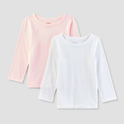 Toddler Adaptive 2pk Long Sleeve T-Shirt - Cat & Jack™ White/Pink 2T: Sensory Friendly, Cotton Blend, Crew Neck, Machine Washable