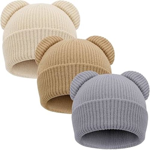 Gorros de invierno para bebés con orejas de oso, gorro de punto suave para bebés, gorro de calavera cálido para bebés niños y niñas de 0 a 24 meses