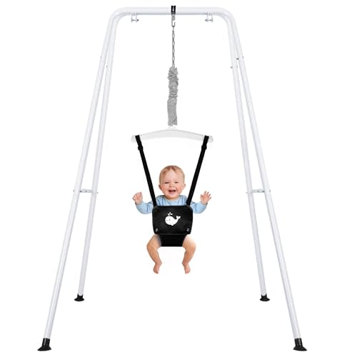 Baby Jumper with Stand, Foldable Activity Jumper for Infants, Height Adjustable Baby Bouncer No Doorway Needed Toddler Jumper, Portable Indoor Outdoor Baby Activity Center for 6-24 Months (Black)