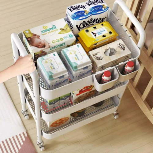 Cowin 3-Tier Metal Rolling Storage Cart Shelves Rolling Utility Cart Organizer Cart Movable Storage Organizer Bathroom Kitchen Office Workshop White