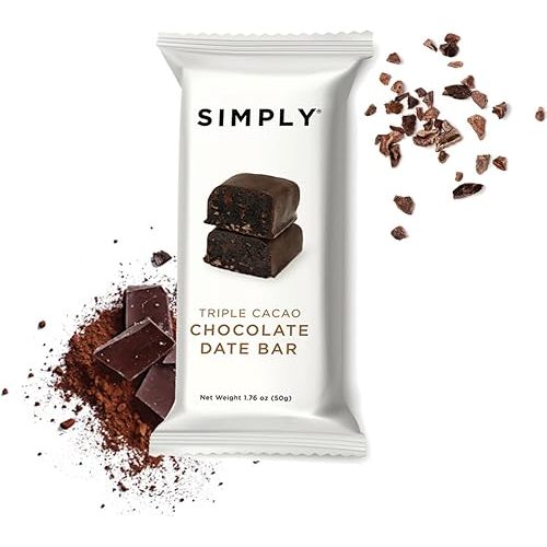 SIMPLY GUM Chocolate Date Bars | Triple Cacao | Fair Trade Chocolate | Vegan + Kosher + Non-GMO (Pack of 6 Bars)