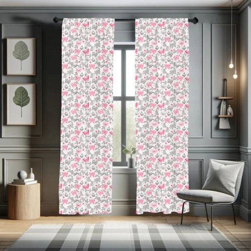 East Urban Home Ambesonne Butterfly Window Curtains, Sketch Style Animals Leaves Abstract Nature Depiction Romantic Swirls Lines, Lightweight Decorative Panels Set Of 2 With Rod Pocket, 56" X 63", Grey Pink White | Wayfair