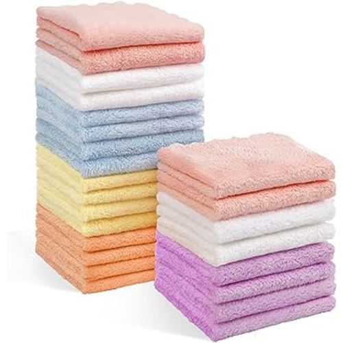 Orighty 24-Pack 7''x9'' Microfiber Coral Fleece Baby Washcloths - Super Soft, Absorbent, Gentle on Newborns, Infants and Toddlers