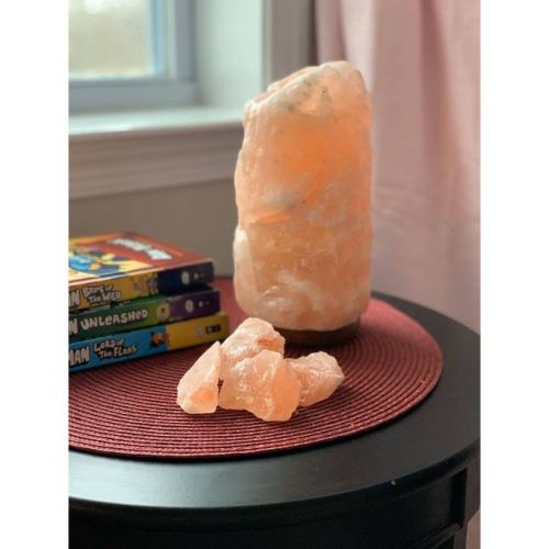 Small Natural Salt Lamp Pink - Q&A Himalayan Salt: Rock Light, Rosewood Base, Dimmer Cord