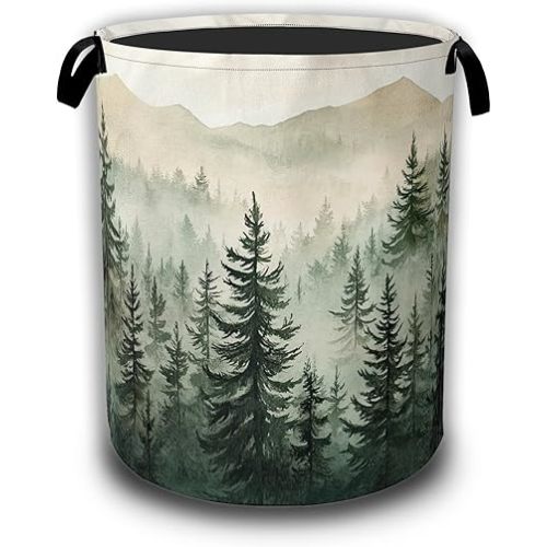 Misty Forest Landscape Laundry Basket,Waterproof Foldable Laundry Hamper,Dirty Clothes Basket, Linen Bin Storage Organizer Collection 16" x 20.8"