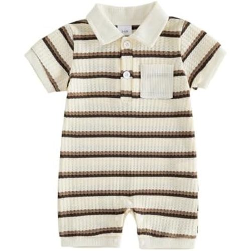 Striped Print Lapel Collar Button Short Sleeve T Shirt Romper