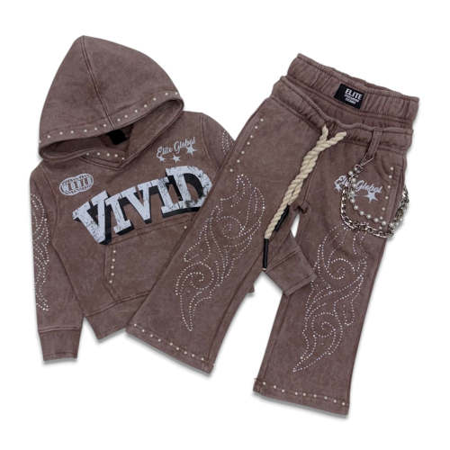 Elite Denim Kids Vivid Premium Heavy Rhinestone Jogger Set Brown – VIP Clothing Stores