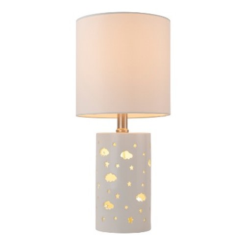 C Cattleya 17.5" 1-Light Starry Table Lamp with White Ceramic Base and Fabric Shade, 3 Lighting Modes for Living Room,Nightstand and Kids Room