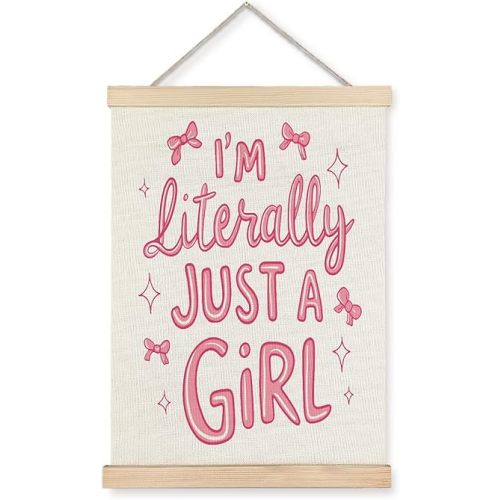 BearCake Pink I Am Literally Just A Girl Canvas Wall Art Decor,Coquette Preppy Girl Decor for Room Dorm Apartment,12x16 Inch