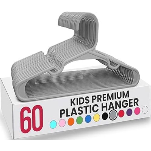Utopia Home 60 Pack Kids Hangers - 11.5 Inch Plastic Baby Hangers for Closet - Childrens Hanger for Clothes & Infant Hanger for Closet - for Everyday Standard Use (Gray)