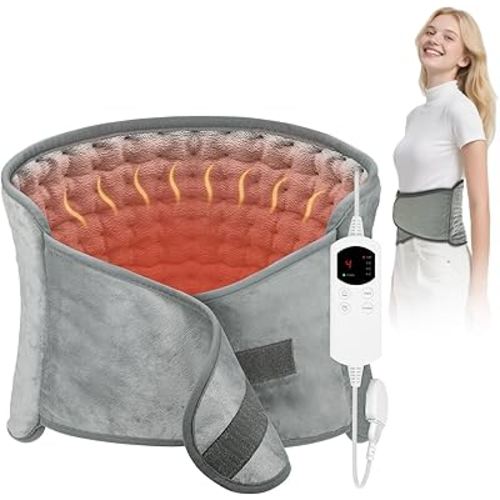 Heating Pad for Back & Period Cramps, 12"x24" Large Electric Heating Pad with 26" Waist Belt, 6 Heat Levels 4 Timers & Auto Shut Off, Gift for Women Men Mom Dad(Gray)