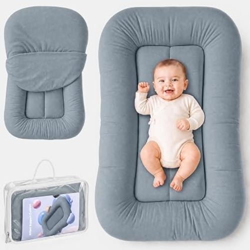 Infant Support Cushion - Organic Soft Cotton Baby Support Cushion for Newborn 0-24 Months, Breathable Portable Pad for Home and Travel, Washable Cover Included, Ideal Baby Essentials Gift, Mist-CS-02