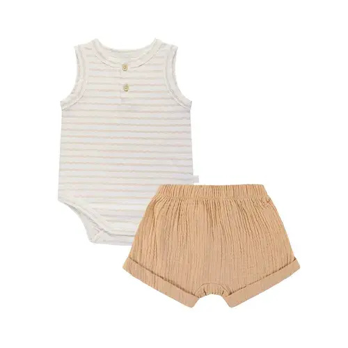 Bilbi 2 Piece Set Cove Bodysuit & Short Sand | Baby Bunting AU