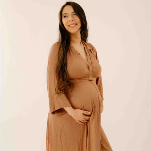 Lila Labor & Postpartum Gown in Caramel