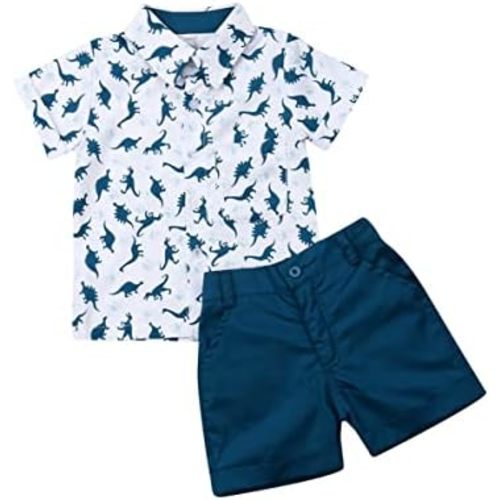 fhutpw Baby Toddler Boy Outfits 2T 3T 4T 5T Clothes Summer Kids Pattern Short Sleeve Button Down Shirt & Shorts Set