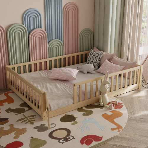 Harriet Bee Finka Kids Floor Platforms Bed With Fence and Door & Reviews | Wayfair