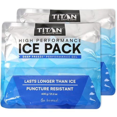 Titan Soft Gel Ice Pack, Lasts Longer Than Ice, Reusable, 2 Packs, 600g | Long lasting cold pack lasts 6 hours longer than ice; puncture-resistant, non-toxic gel; for coolers, totes & lunch bags