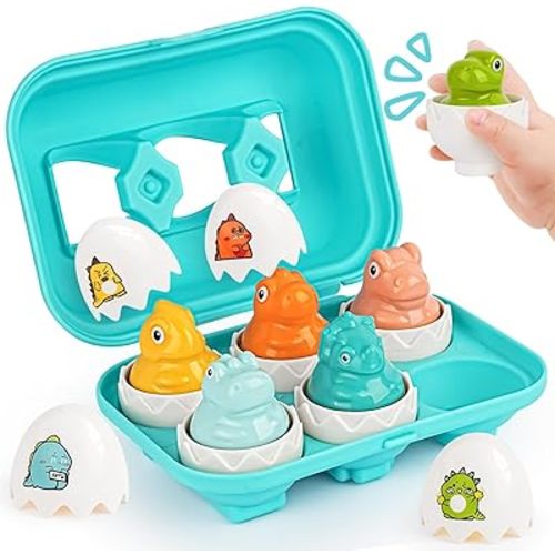 CPSYUB Dinosaur Toddler Matching Eggs Toys - Color Shape Sensory Sorting Toys for Toddler 1-3, Easter Montessori Learning Fine Motor Skills Travel Bingo Puzzle Games Birthday Gifts for Baby Boys Girls