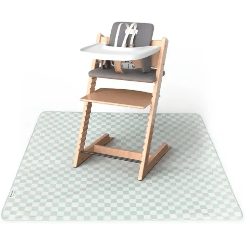 Tiny Twinkle Splat Mat for Under High Chair or Table | 51" x 51" Waterproof & Mess-Proof High Chair Mat for Baby, Machine Washable for Mealtime or Art(Sage Checkers)