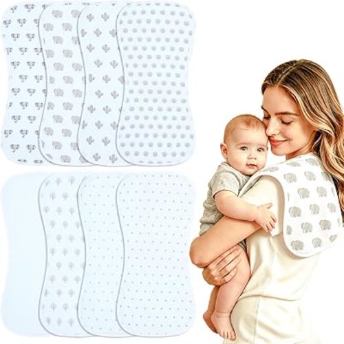 Baby Burp Cloths 8-Pack, Waterproof Burping Cloths, 4-Layer Super Absorbent & Extra Soft Plush Spit Up Rags for Newborns and Infants, Infant Towels for Milk Spit Up, Baby Boy Girl Essentials