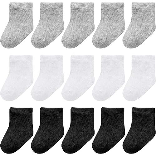 15 Pairs Toddler Kids Socks Low Cut Stretch Unisex Half Cushion Cotton Crew Stockings Seamless Ribbed Cable Knit Cozy Warm Solid Color Ankle Socks for Boys Girls Infant Newborn