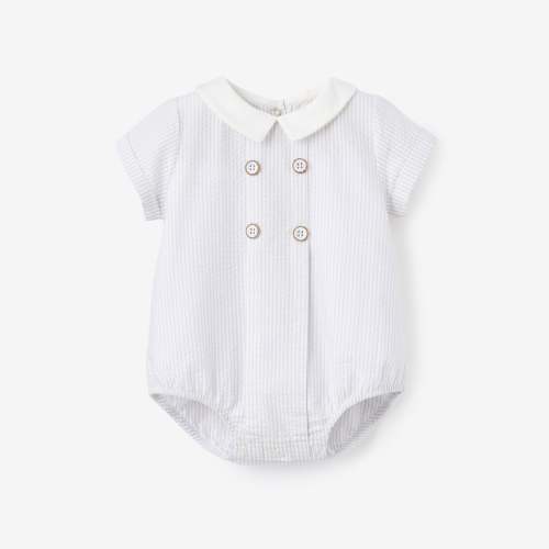 Blue Seersucker Button Front Bubble – Elegant Baby