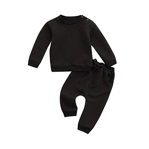 Newborn Baby Boy Girl Clothes Gender Neutral Sweatsuit Unisex Solid Outfit Long Sleeve Warm Pullover Pant Set