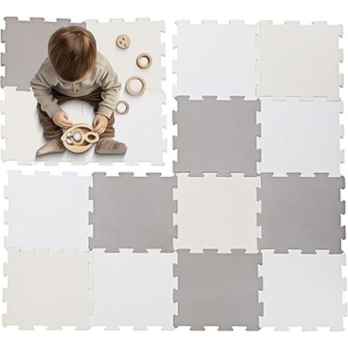 Enovoe Soft Baby Play Mat - Non-Toxic, Interlocking EVA Foam Tiles, 16 Pieces - Safe, Cushioned Floor Play Area for Kids, Infants & Toddlers - Ideal for Playrooms, Nurseries, and Home Gyms (12" x 12")