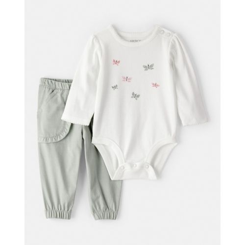 Baby Girl 2-Piece Butterfly Bodysuit & Pant Set - Green/White - Carter's | Carter's