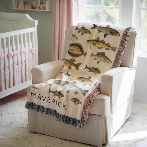 Customized Fishing Baby Blanket Fishing Blanket Boys Fish Name Blanket Fishing Baby Blanket Woven Fish Blanket Fishing Gifted Baby Shower