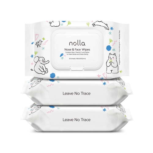 Nolla Nose and Face Wipes for Babies & Kids, Unscented, Compostable