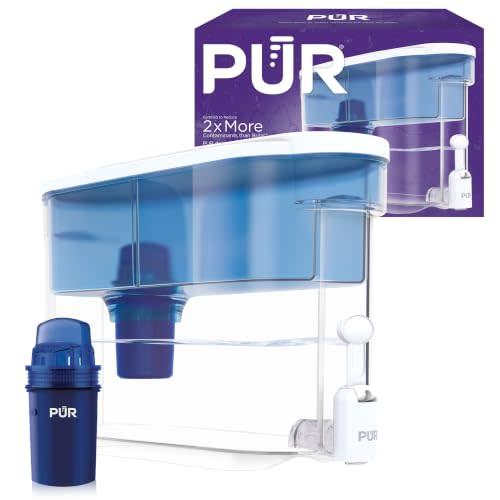 PUR 30-Cup Countertop Water Filter Dispenser, White/Blue, DS1800Z | 2-in-1 filtration, includes cartridge, lasts 40 gallons or 2 months, dishwasher safe