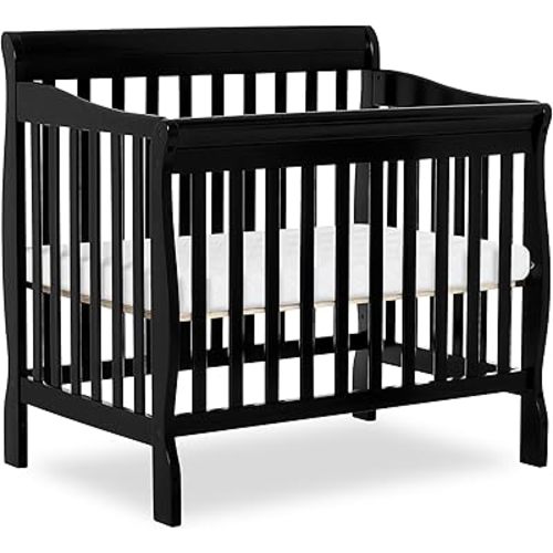 Dream On Me Aden 4-in-1 Convertible Mini Baby Crib in Black, GreenGuard Gold & JPMA, Sustainable Pinewood, Non-Toxic Finish, 3 Mattress Heights, Converts to Mini Day & Twin-Size Bed