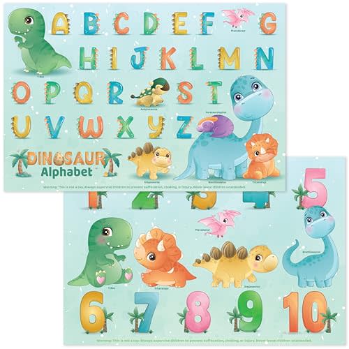 Bright Seed Disposable Placemats for Baby, Toddlers and Kids, 40 Disposable Baby Placemats for Restaurant, Dining Table & Travel, Learning Placemats for Kids, Toddler Travel, Dinosaurs ABC & Numbers
