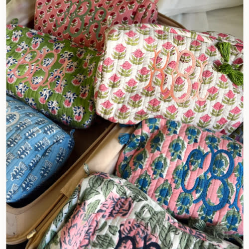 Quilted Block-Print Makeup Bag – cottage rose