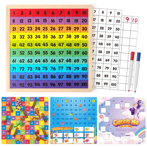 Coogam Wooden Math Hundred Board 1-100 Numbers Learning Educational Toys Montessori Counting Board Game for 3 4 5 Year Old