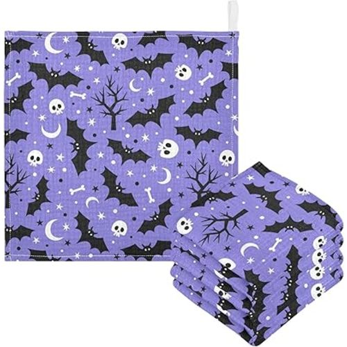 Halloween Bats Skull Baby Washcloths Newborn Muslin Burp Cloths 3 Pack Soft Cotton Baby Face Bath Towel Drool Bibs for Infants, Girls and Boys 11.8 x 11.8 Inch