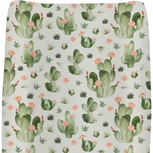 Green Cactus Boho Floral Baby Changing Pad Covers for Boys Girls Vintage Cactus Pink Flowers Fitted Change Table Covers Mats Wild West Desert Plant Soft Diaper Changing Pad Sheets 32''×16''