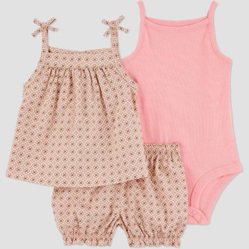 Carter's Just One You® Baby Girls' Creme Geo Top & Bottom Set - Brown/Pink