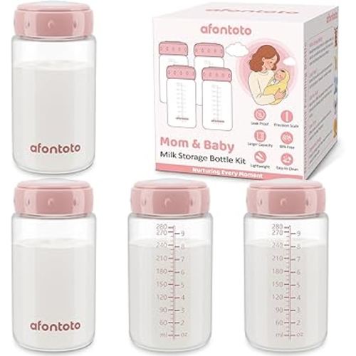 Baby Bottles for Pumping Compatible with Spectra S1/S2/SG/9Plus /Motif Luna Flange, 4PCS Breastmilk Storage Bottle for Fridge, Wide-Neck Collection Bottles Fit Momcozy Breast Milk Cooler 22oz, Pink