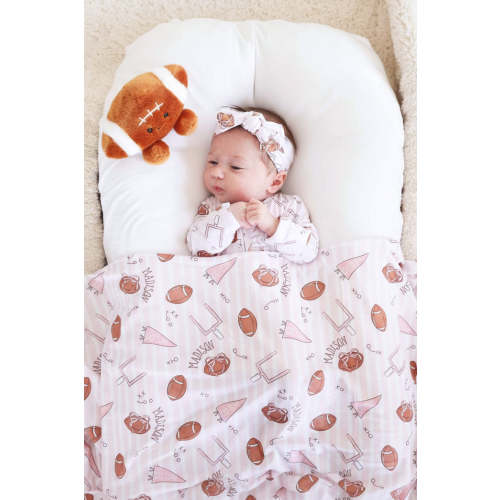 Tiny Touchdowns Personalized Swaddle Blanket | Pink