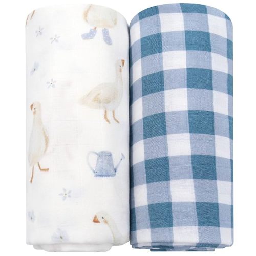LifeTree Baby Swaddle Blankets, Boys Girls Muslin Swaddling Wrap Receiving Blanket for Newborn, 70% Viscose from Bamboo and 30% Cotton, Large 47" x 47", Duck and Checkered