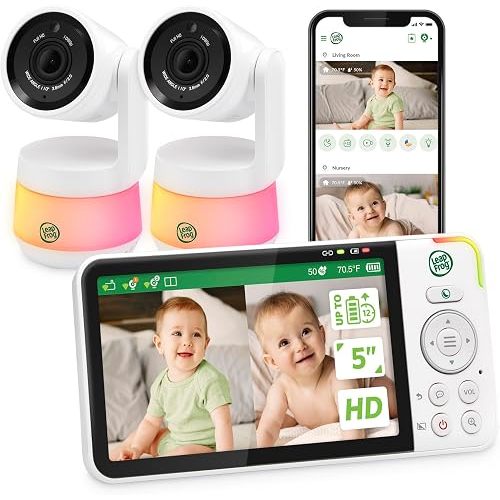 LeapFrog Baby Monitor with 5" Color LCD Screen, 720p HD Monitor/1080p HD Remote App, 360° Pan & Tilt, Color Night Vision & Adaptive Color Night Light, Lullabies, Rechargeable Battery | LF925-2HD