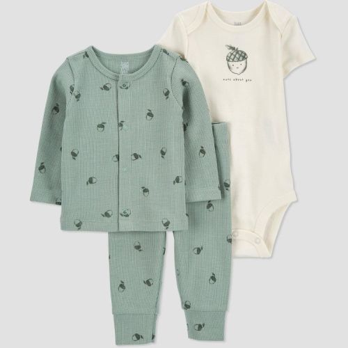 Carter's Just One You®️ Baby Boys' 3pc Cardi Top & Bottom Set - White/Green