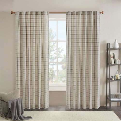 Madison Park Plaid Curtain Thermal Insulated, 1 Panel, 50x84 Natural