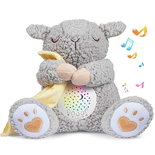 BEREST Baby White Noise Machine Stuffed Animal Toy, Mom's Heartbeat Lullabies Sheep Sleep Soother, Nursery Decor Night Light Projector, Toddler Crib Sleeping Aid, Babies Shower Gifts Portable